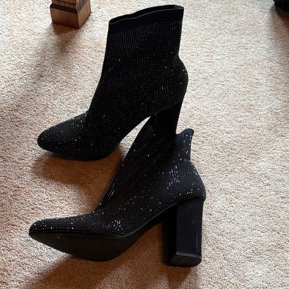 Wild Pair Black Sparkle Heeled Boots